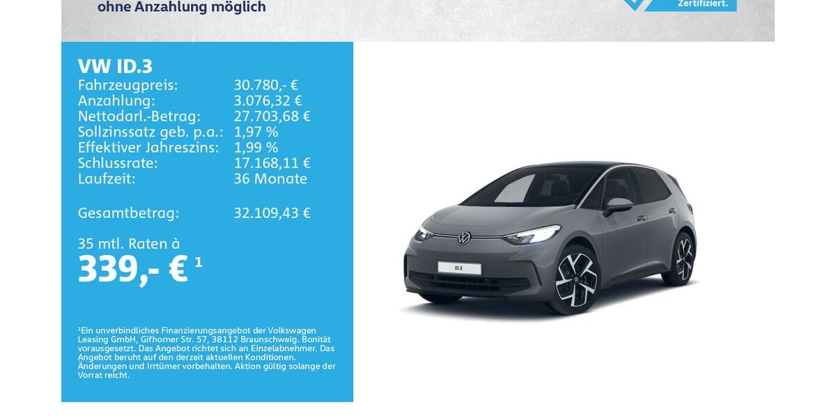 VW ID.3 20.500 km 29.880 &euro; Würzburg 97076